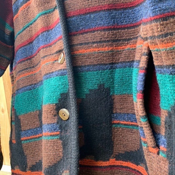 WOOLRICH Vintage Wool Aztec Western Boots Button Down Winter Coat Jacket Large - Picture 6 of 13